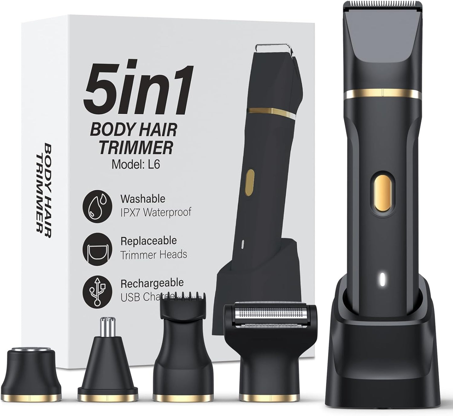 Painless 5-in-1 Electric Bikini Trimmer Kit: Cordless, Waterproof, Rechargeable for Women