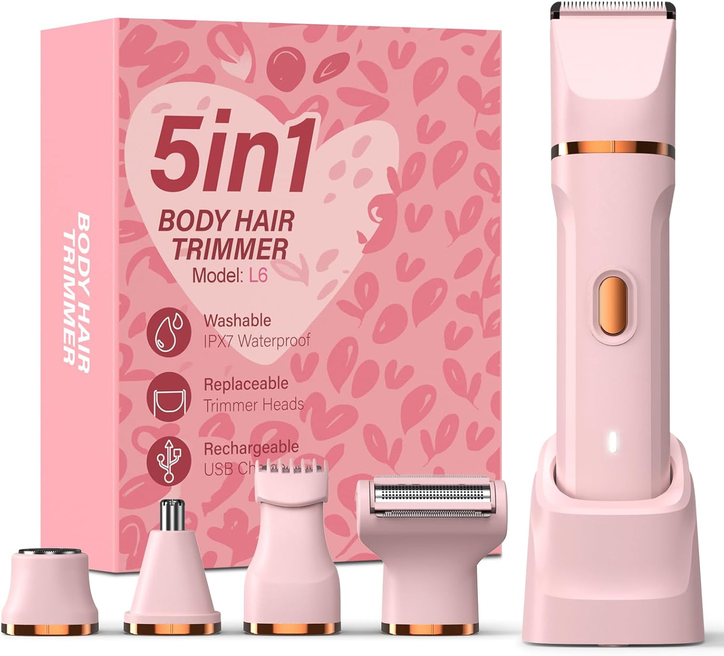 Painless 5-in-1 Electric Bikini Trimmer Kit: Cordless, Waterproof, Rechargeable for Women