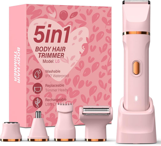 Painless 5-in-1 Electric Bikini Trimmer Kit: Cordless, Waterproof, Rechargeable for Women