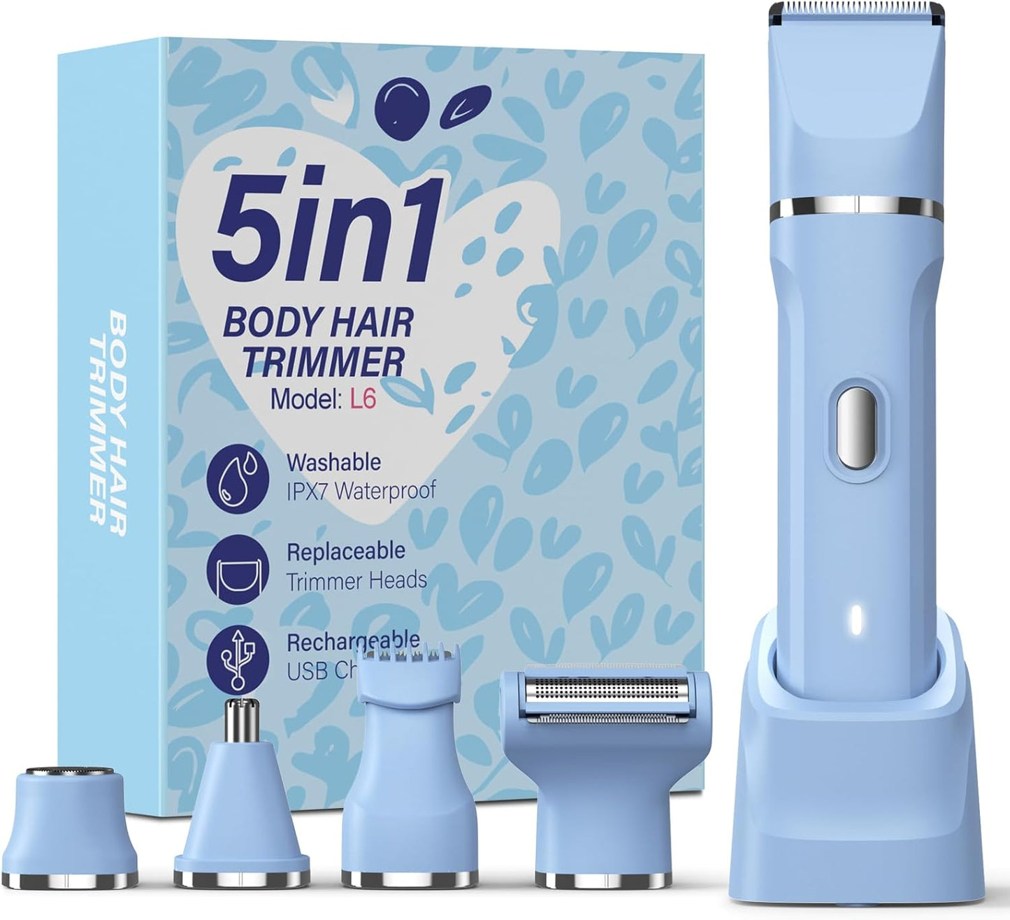 Painless 5-in-1 Electric Bikini Trimmer Kit: Cordless, Waterproof, Rechargeable for Women